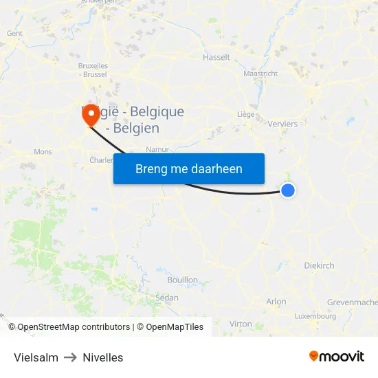 Vielsalm to Nivelles map