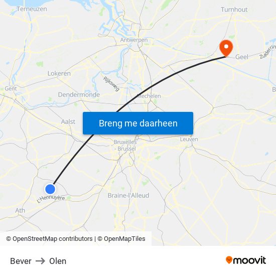 Bever to Olen map