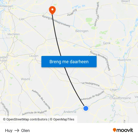 Huy to Olen map