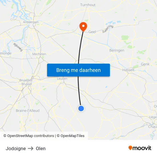 Jodoigne to Olen map