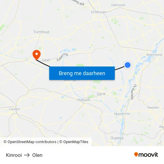 Kinrooi to Olen map