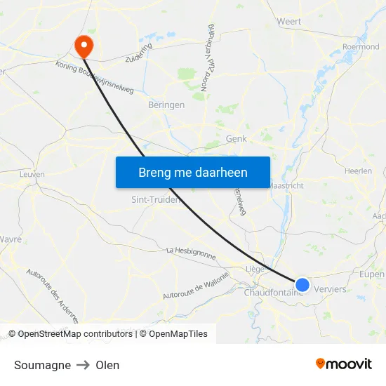 Soumagne to Olen map