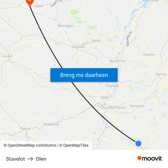 Stavelot to Olen map