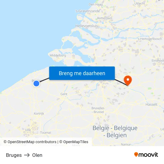 Bruges to Olen map
