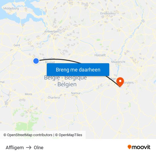 Affligem to Olne map