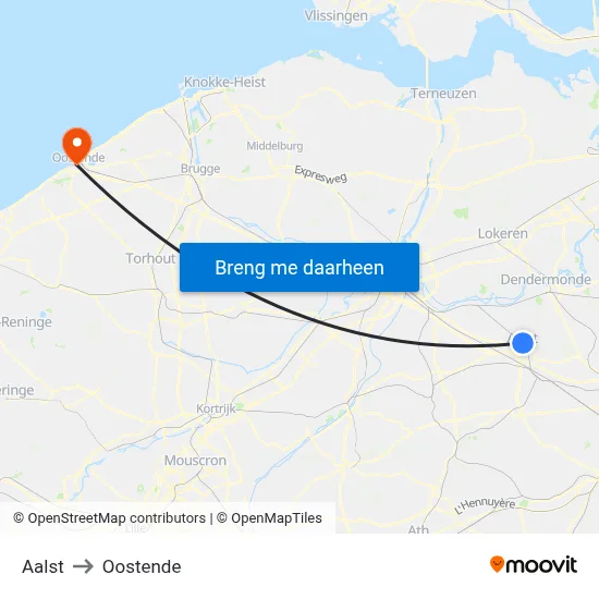 Aalst to Oostende map