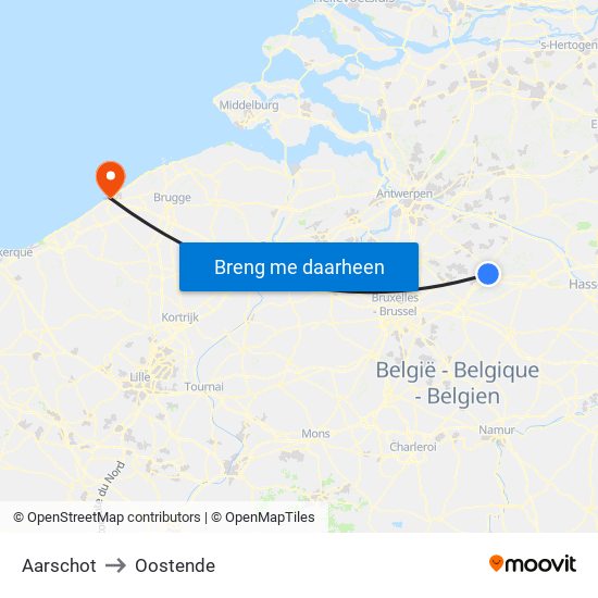 Aarschot to Oostende map
