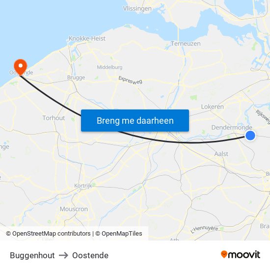 Buggenhout to Oostende map