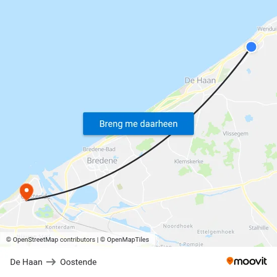 De Haan to Oostende map