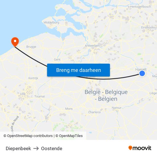 Diepenbeek to Oostende map