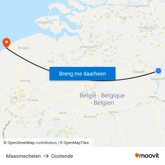 Maasmechelen to Oostende map
