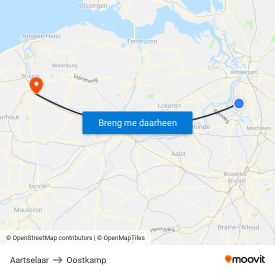 Aartselaar to Oostkamp map