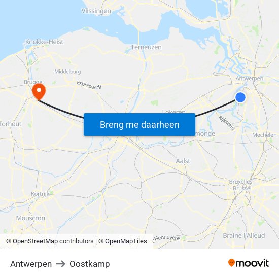 Antwerpen to Oostkamp map