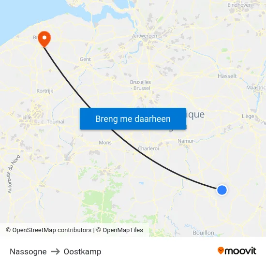 Nassogne to Oostkamp map