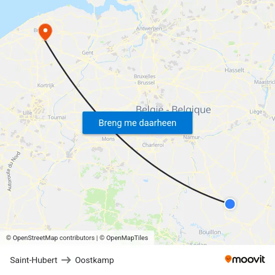 Saint-Hubert to Oostkamp map