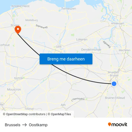 Brussels to Oostkamp map