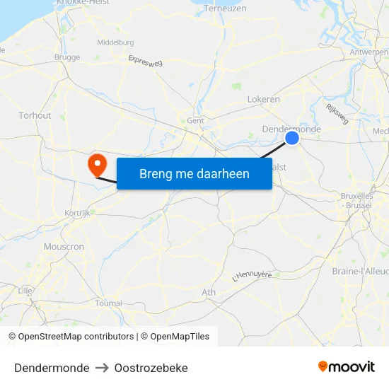 Dendermonde to Oostrozebeke map