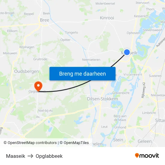 Maaseik to Opglabbeek map