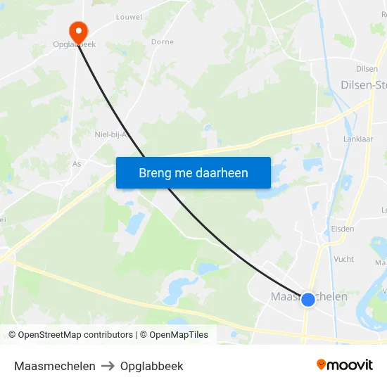 Maasmechelen to Opglabbeek map
