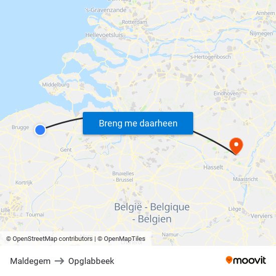 Maldegem to Opglabbeek map