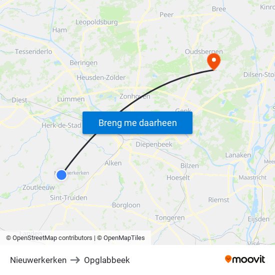 Nieuwerkerken to Opglabbeek map