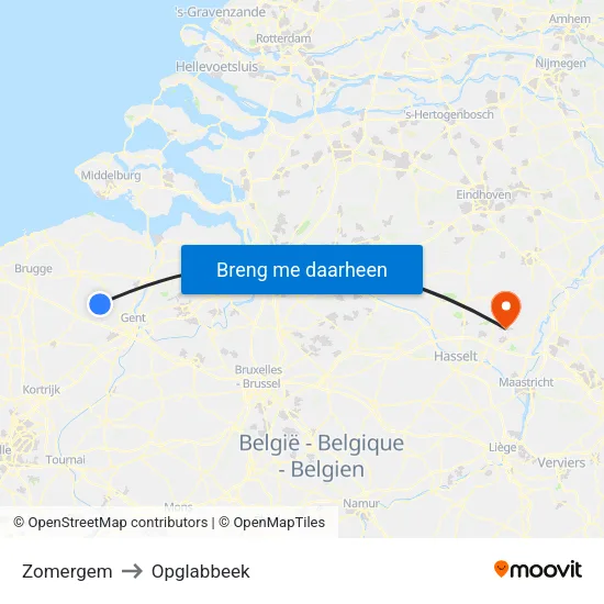 Zomergem to Opglabbeek map