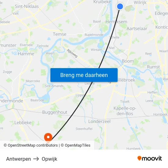 Antwerpen to Opwijk map