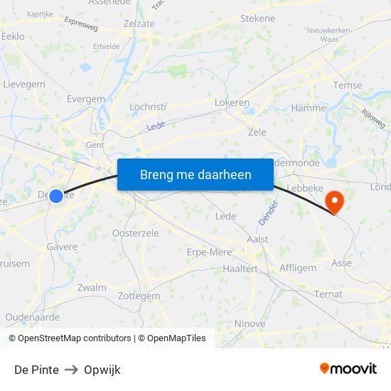 De Pinte to Opwijk map