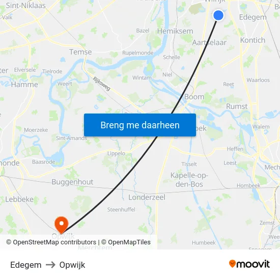Edegem to Opwijk map