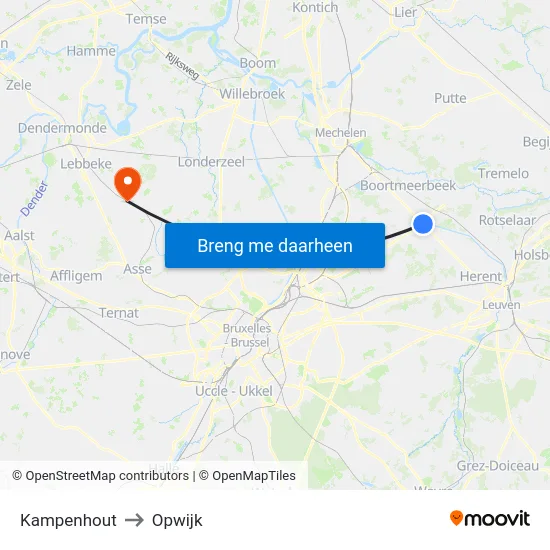 Kampenhout to Opwijk map