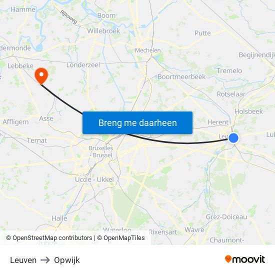Leuven to Opwijk map