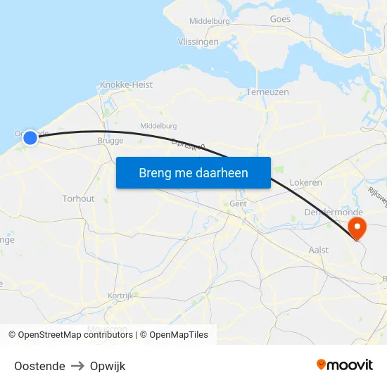 Oostende to Opwijk map