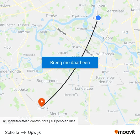 Schelle to Opwijk map
