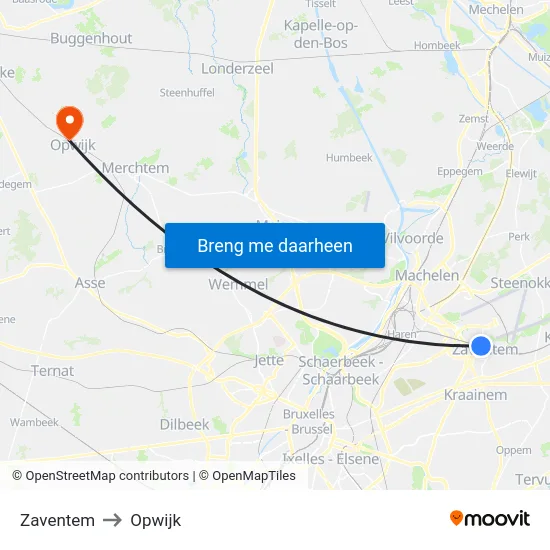 Zaventem to Opwijk map