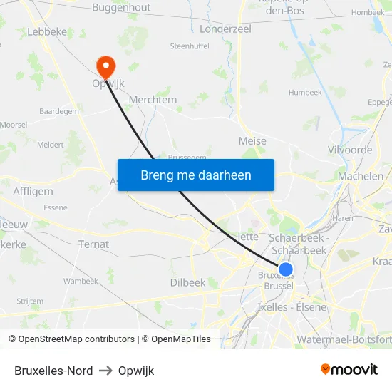 Bruxelles-Nord to Opwijk map