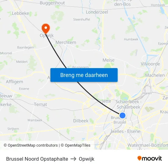 Brussel Noord Opstaphalte to Opwijk map