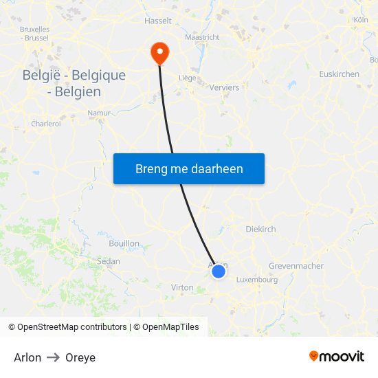 Arlon to Oreye map