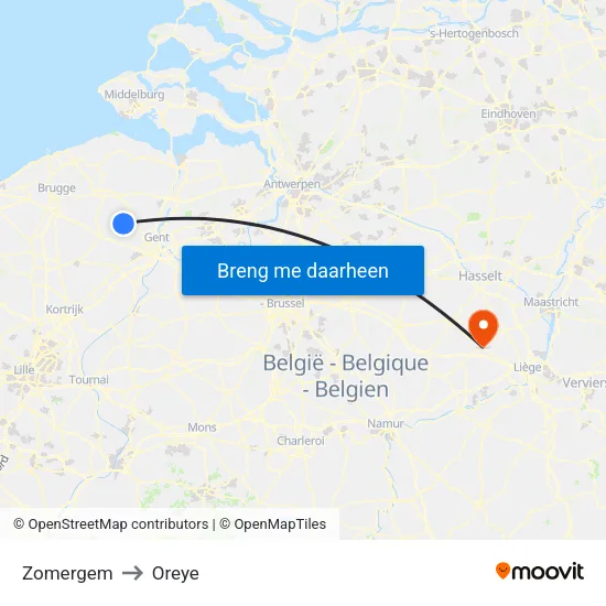 Zomergem to Oreye map