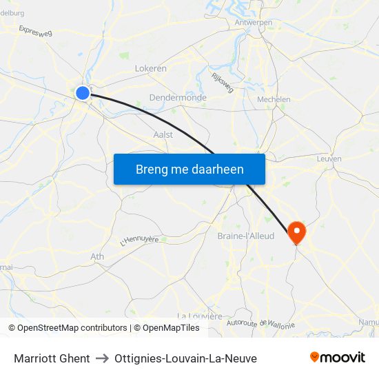 Marriott Ghent to Ottignies-Louvain-La-Neuve map