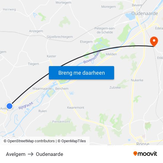 Avelgem to Oudenaarde map