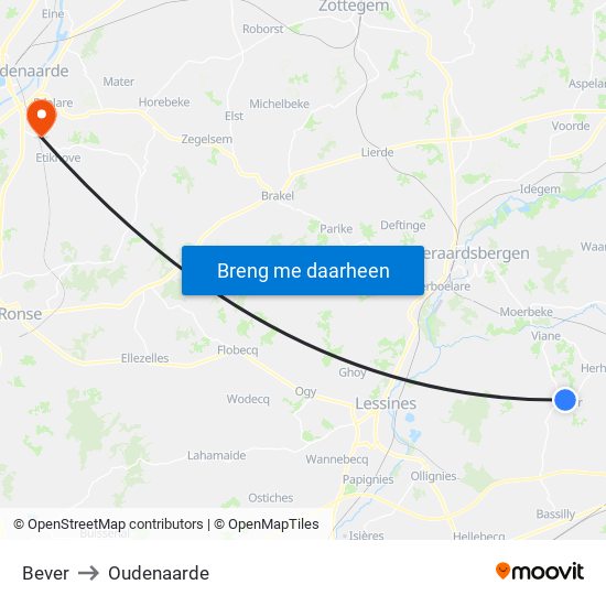 Bever to Oudenaarde map