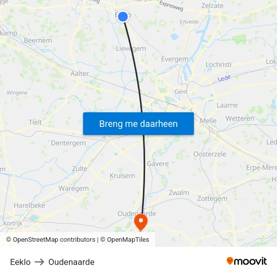 Eeklo to Oudenaarde map