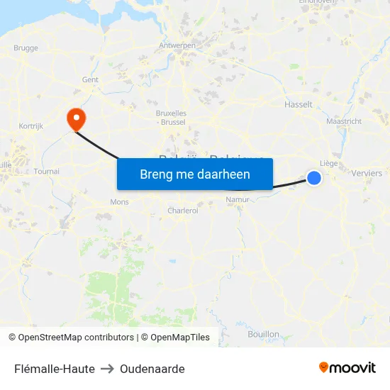 Flémalle-Haute to Oudenaarde map