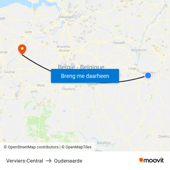 Verviers-Central to Oudenaarde map