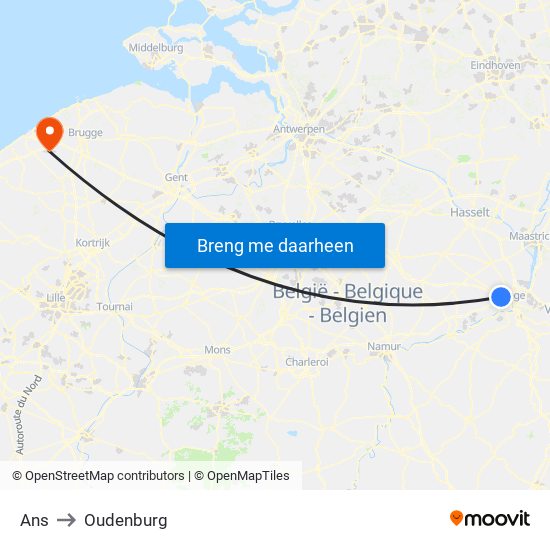 Ans to Oudenburg map