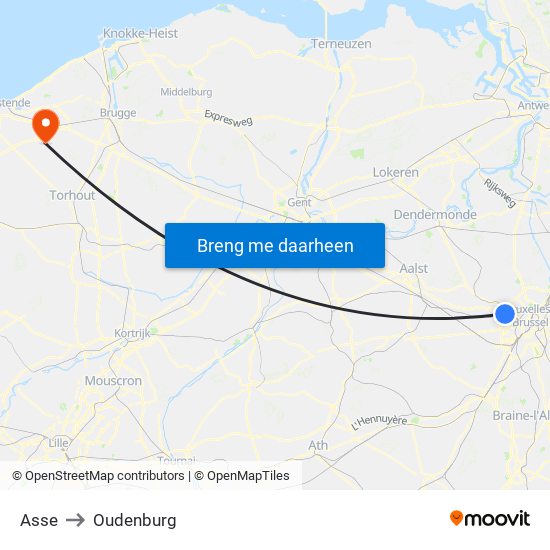 Asse to Oudenburg map