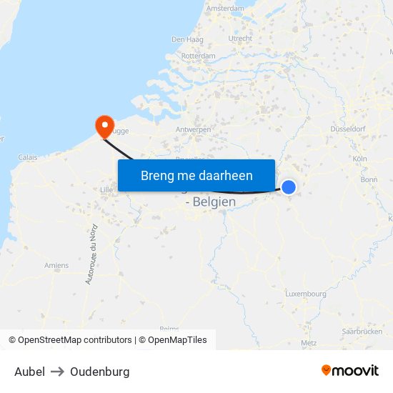 Aubel to Oudenburg map