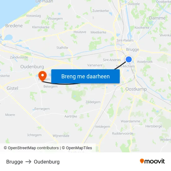 Brugge to Oudenburg map