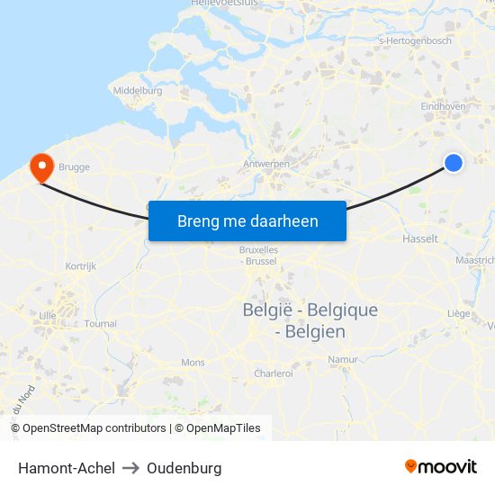 Hamont-Achel to Oudenburg map