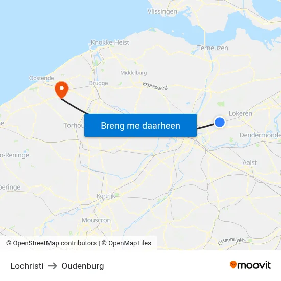 Lochristi to Oudenburg map